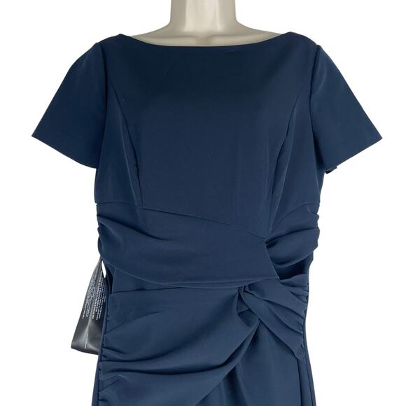 Kay Unger Garbo Gathered Column Gown Short Sleeve Carbon Blue Size 8 - Picture 6 of 14